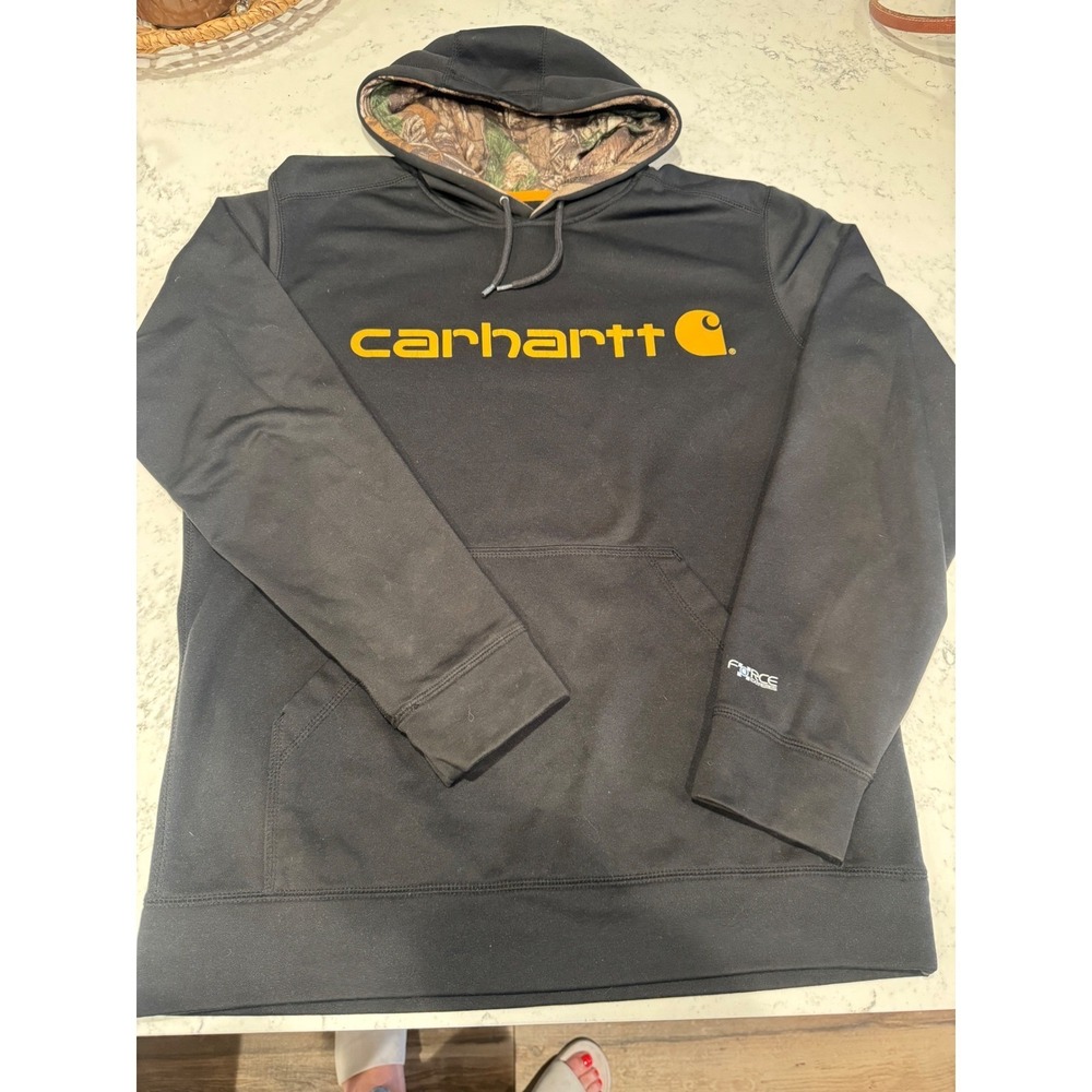 Carhartt Force Hoodie Mens Medium Black Camo Lined Relaxed Fit Sweatshirt 102314